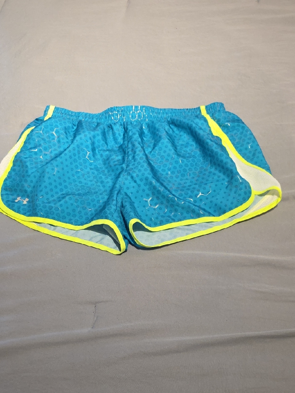 Under Armour Women's Teal Athletic Shorts with Neon Yellow Trim
